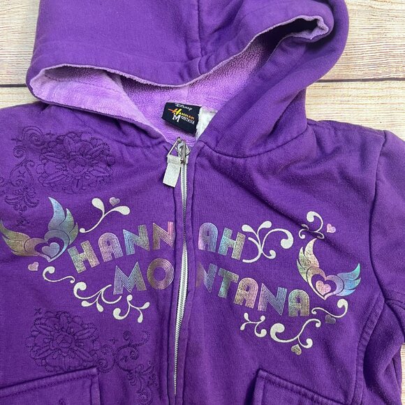 Disney Hannah Montana Purple Zip Hoodie Jacket Girls Size 7/8 Embroidered Pocket - Picture 9 of 9
